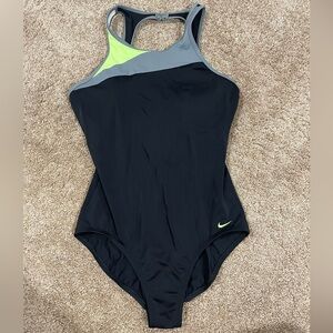 Nike Black and Gray One Piece Swimsuit Athletic Design
